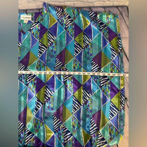 VINTAGE La Chemise USA Blue Purple Retro Kaftan Dress Kimono Colorful Coverup L - Picture 13 of 14
